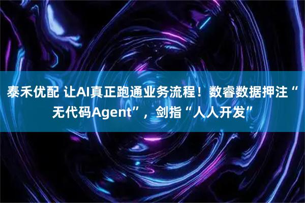 泰禾优配 让AI真正跑通业务流程！数睿数据押注“无代码Agent”，剑指“人人开发”