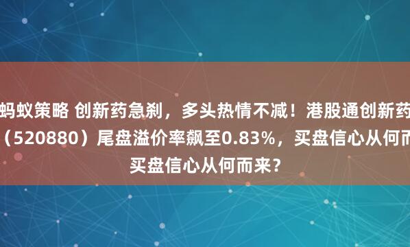 蚂蚁策略 创新药急刹，多头热情不减！港股通创新药ETF（520880）尾盘溢价率飙至0.83%，买盘信心从何而来？